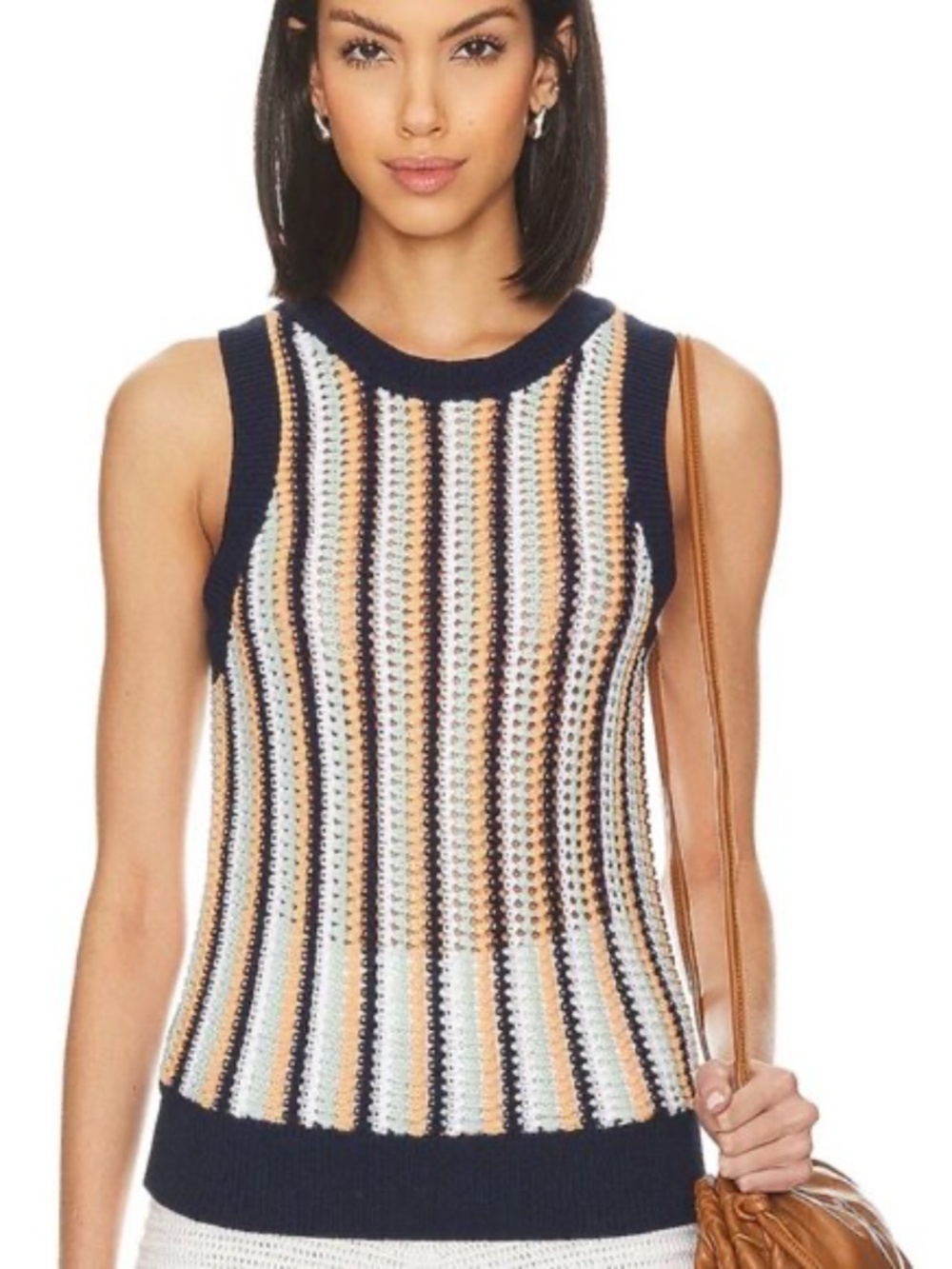 525 America Crochet Knit Striped Tank Top Navy Orange Mint White - Size M